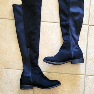 Black Over the Knee Boots with One Inch Heels
